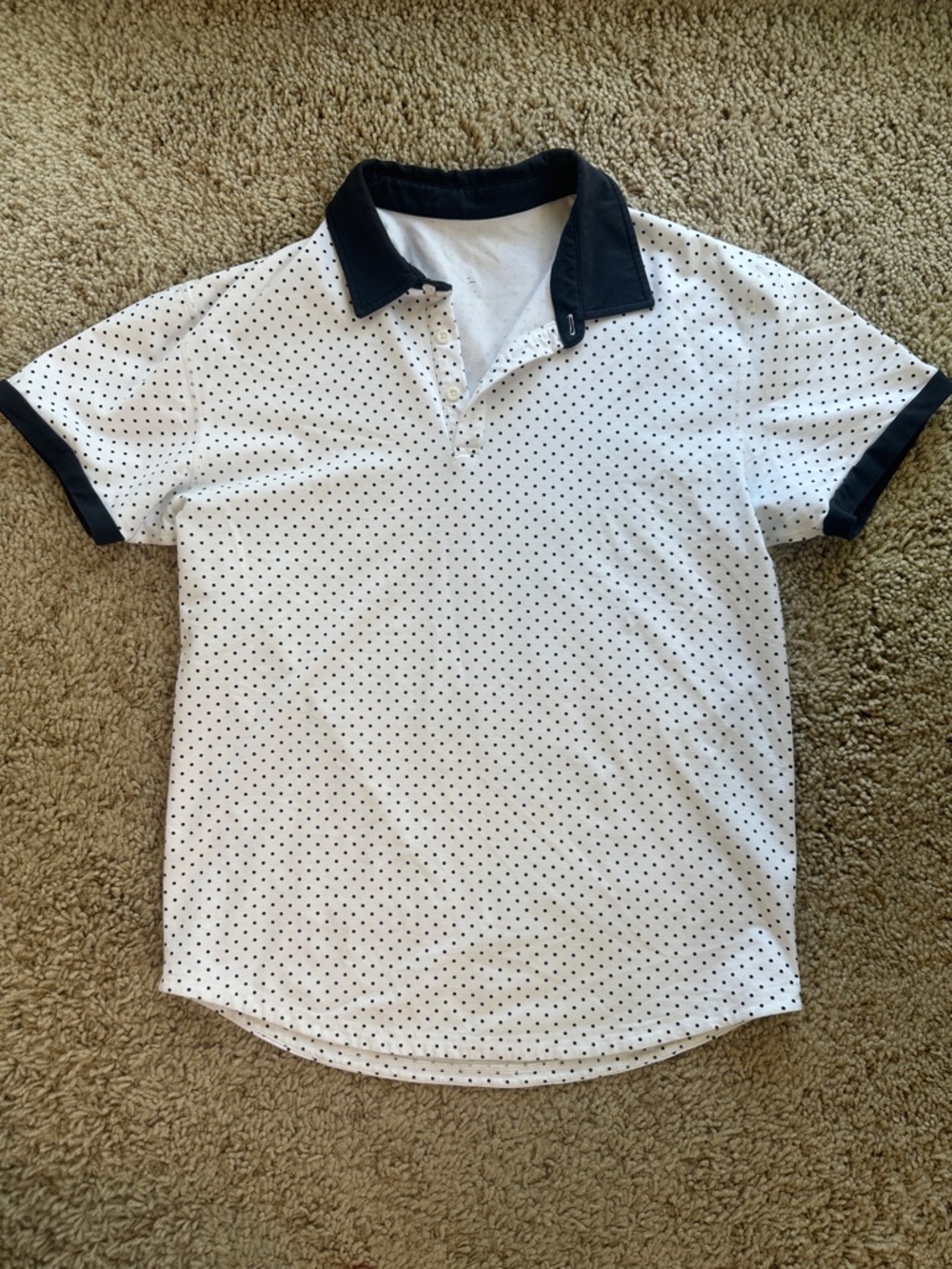 BYLT Men's White Polo with Navy Trim and Dot Print